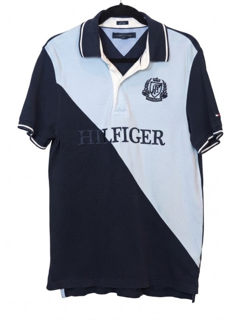 Tommy Hilfiger Colorblocked Crest Polo Shirt Mens Medium Blue Navy Short Sleeve
